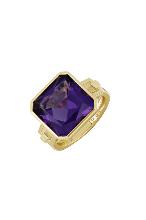 14K Yellow Gold Amethyst Bony Levy Emerald Cut Trend Ring 14K Yellow Gold Amethyst Bony Levy Emerald Cut Trend Ring