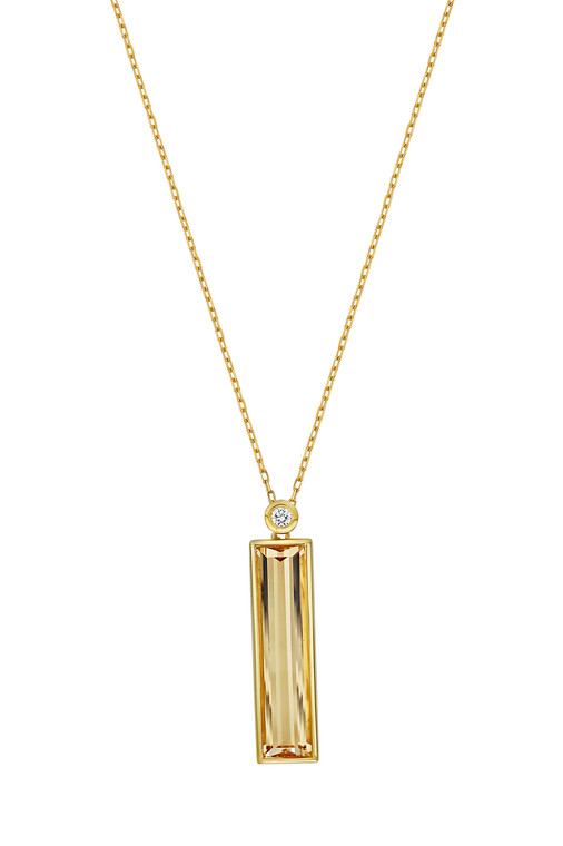 18K Yellow Gold Citrine Iris Bar Pendant Necklace