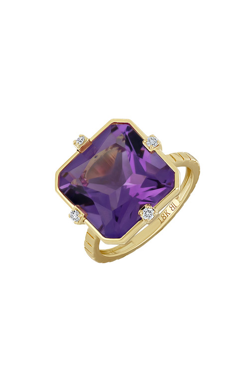 18K Yellow Gold Amethyst and Diamond Iris Statement Ring 18K Yellow Gold Amethyst and Diamond Iris Statement Ring