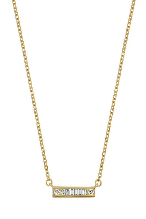 18K Yellow Gold Natural Diamond Gatsby Fine Bar Pendant Necklace