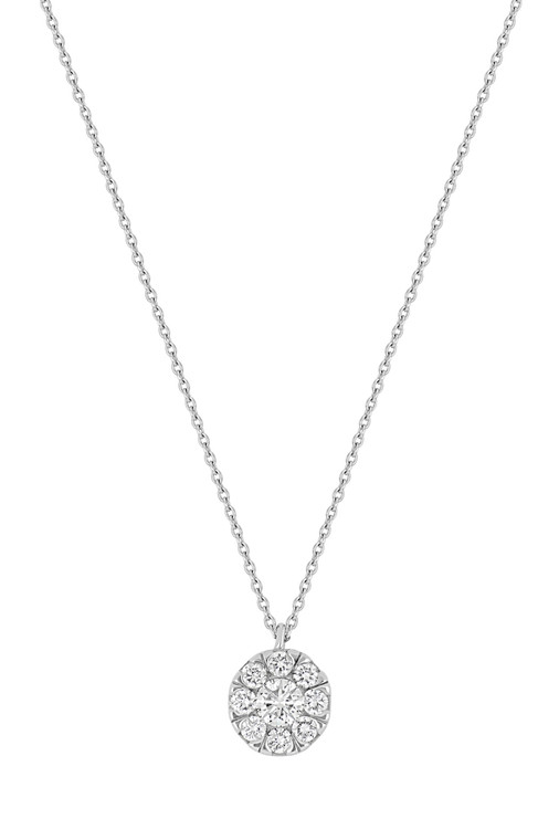 18K White Gold Natural Diamond Mika Circular Cluster Pendant Necklace