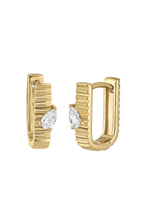 18K Yellow Gold Natural Diamond Cleo Pear Hoop Earrings