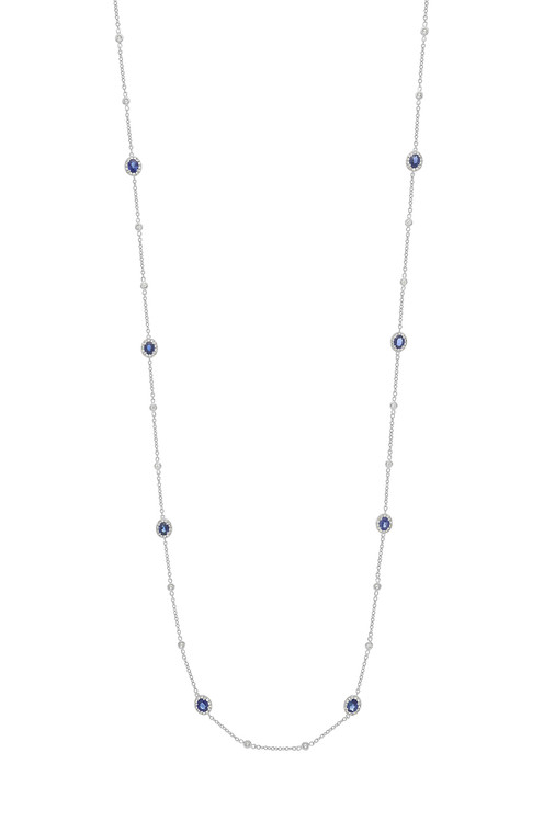 18K White Gold Sapphire with Natural Diamond Sophisticated Station Necklace