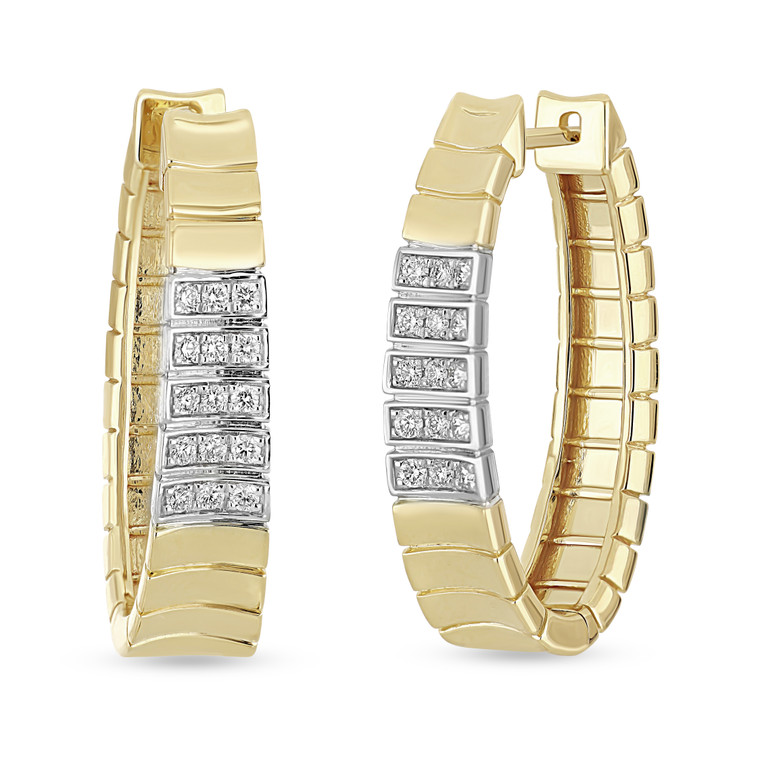 18K Yellow and White Gold Cleo 25mm Natural Diamond Hoop Earrings