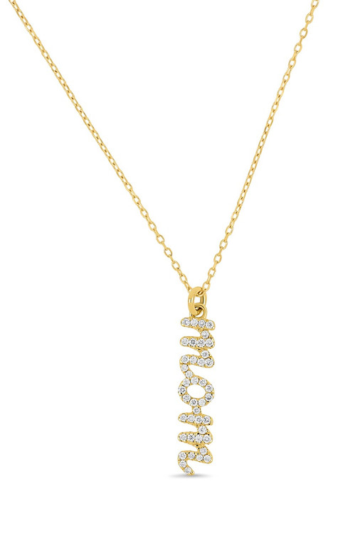 18K Yellow Gold Icon Natural Diamond "Mom" Script Pendant Necklace