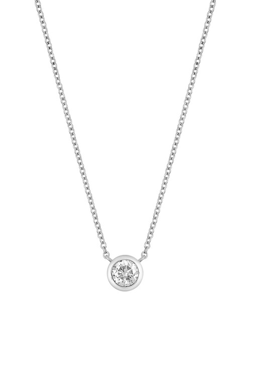 14K White Gold Natural Diamond Bezel Pendant Necklace