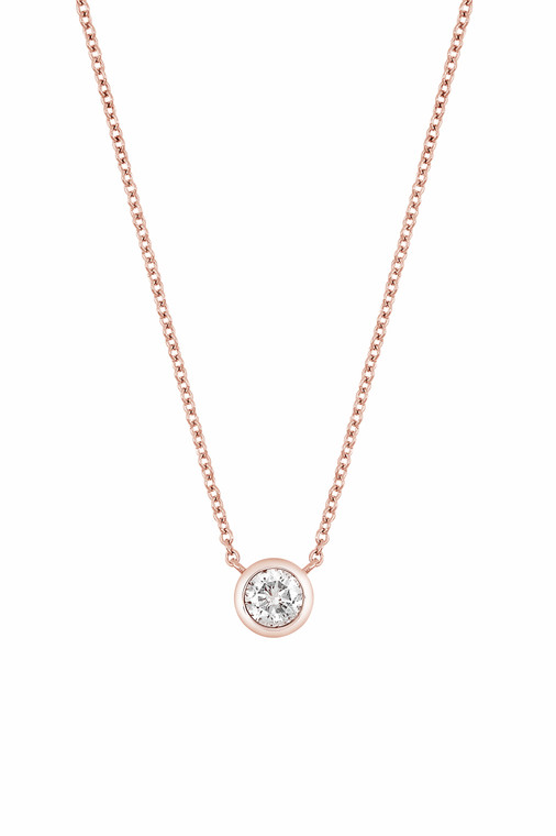 14K Rose Gold Natural Diamond Bezel Pendant Necklace
