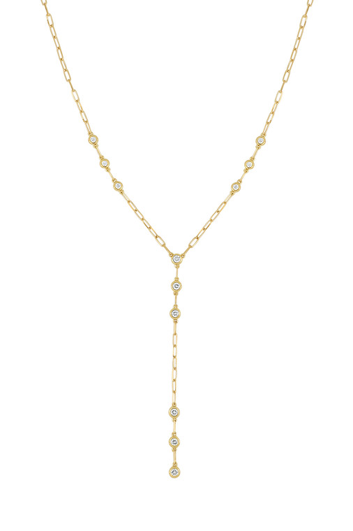 18K Yellow Gold Monaco Natural Diamond Y-Neck Necklace