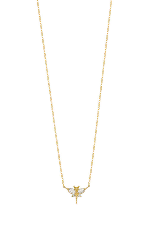 18K Yellow Gold Liora Natural Diamond Dragonfly Pendant Necklace