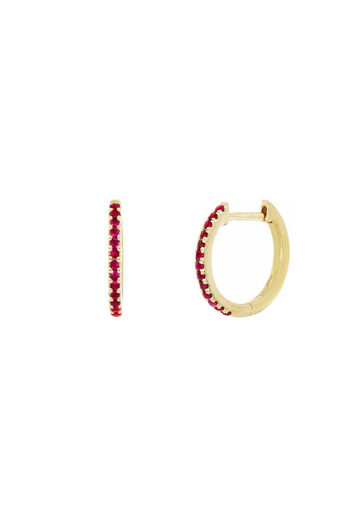 18K Yellow Gold El Mar Ruby Huggie Hoop Earrings