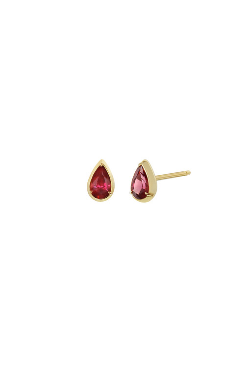 14K Yellow Gold Garnet Tear Drop Stud Earring