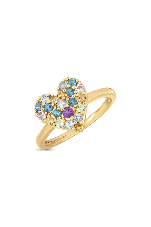 14K Yellow Gold Mix Colored Heart Ring