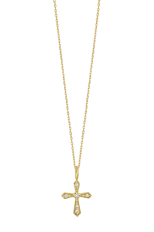 18K Yellow Gold Simple Obsession Natural Diamond Cross Pendant Necklace