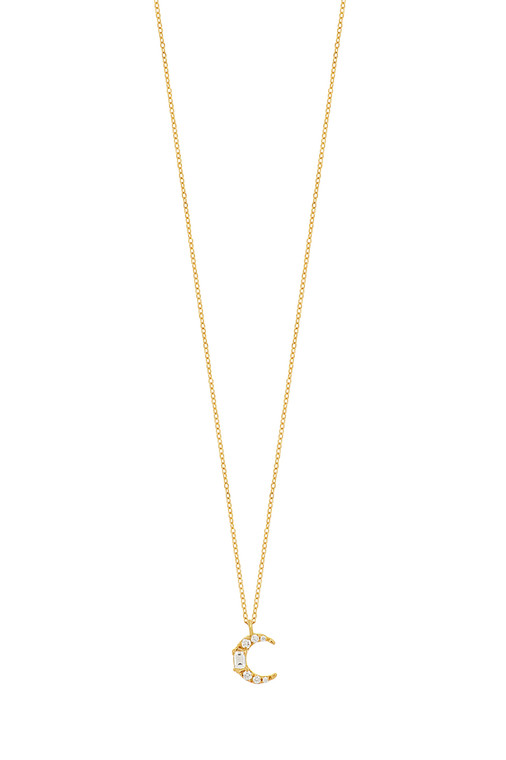 18K Yellow Gold Simple Obsession Natural Diamond Moon Pendant Necklace