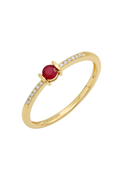 18K Yellow Gold El Mar Ruby and Natural Diamond Stackable Ring