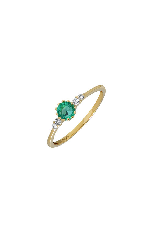 18K Yellow Gold El Mar Emerald and Natural Diamond Stackable Ring