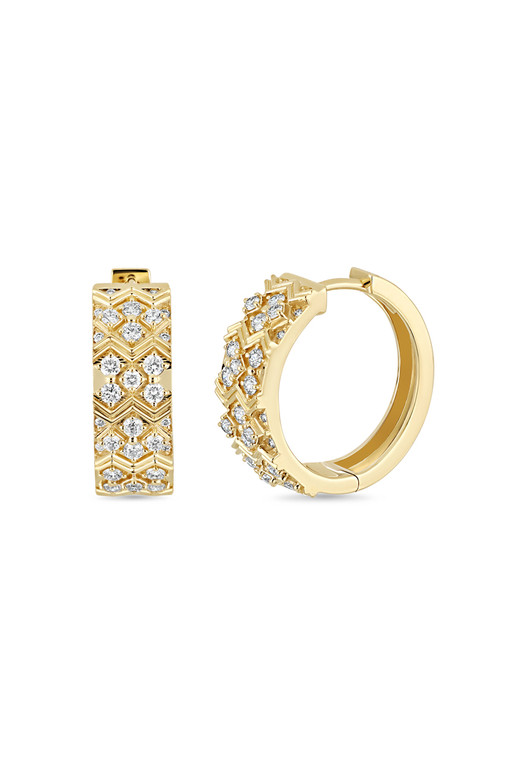 18K Yellow Gold Cleo 16mm Natural Diamond Hoop Earrings
