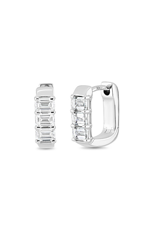 18K White Gold Gatsby Natural Diamond Linear Baguette Huggie Earrings