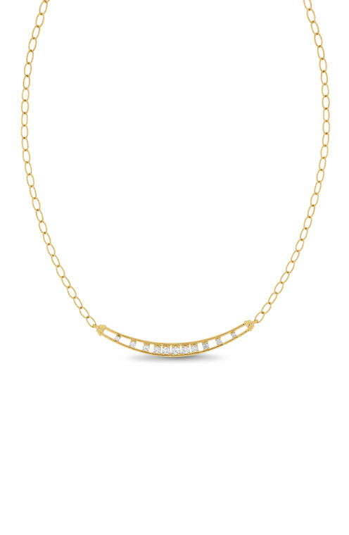 18K Yellow Gold Florentine Natural Diamond Curved Bar Pendant Necklace