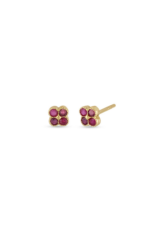 18K Yellow Gold El Mar Ruby Clover Stud Earrings