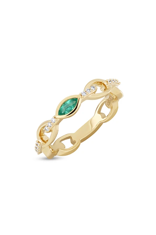 18K Yellow Gold El Mar Emerald and Natural Diamond Stackable Ring