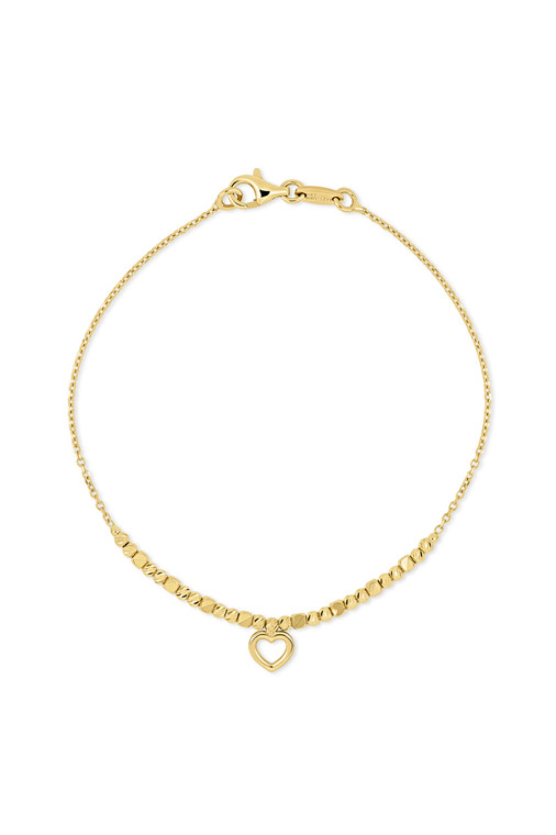 14K Yellow Gold Beaded Heart Chain Bracelet