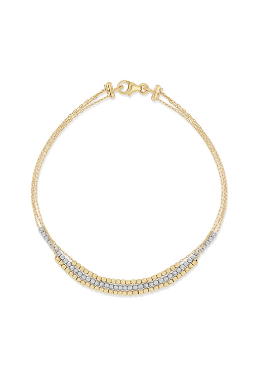 14K White & Yellow Gold Two Tone Double Beaded Chain Bracelet