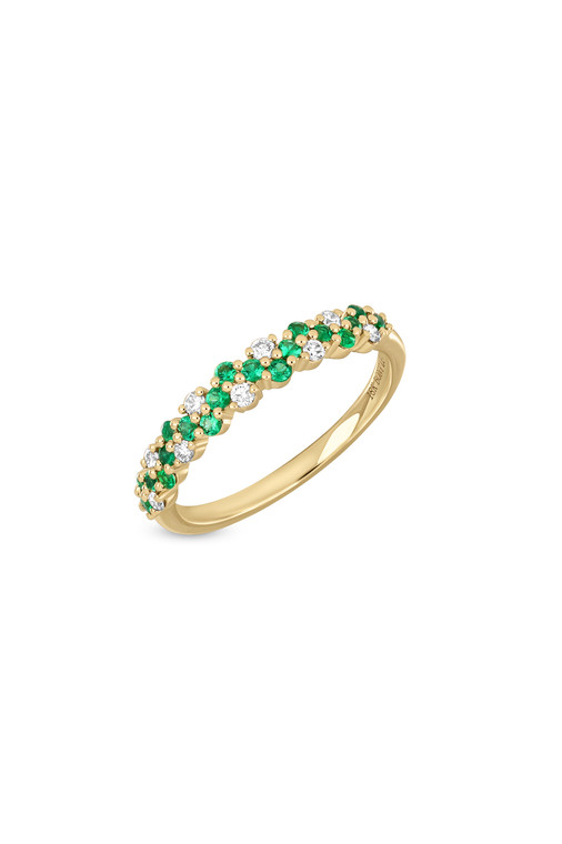 18K Yellow Gold El Mar Emerald and Natural Diamond Stackable Ring