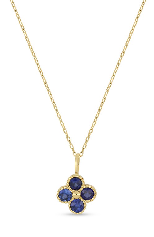 18K Yellow Gold El Mar Blue Sapphire Clover Pendant Necklace