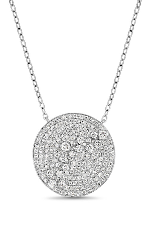 18K White Gold Bardot Natural Diamond Circle Pendant Necklace