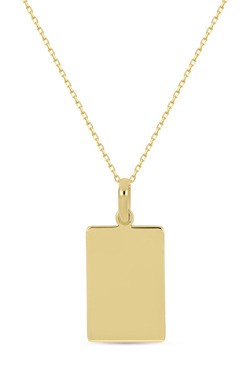 14K Yellow Gold Rectangle Dog Tag Pendant Necklace