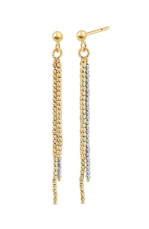 14K White & Yellow Gold Beaded Linear Drop Earrings