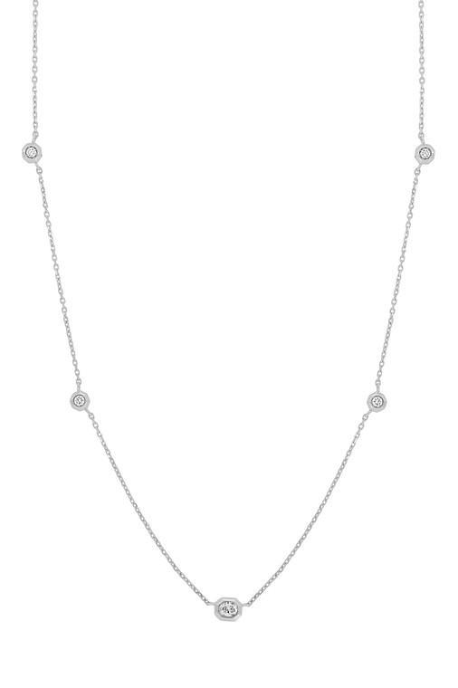 18K White Gold Monaco Natural Diamond Station Necklace
