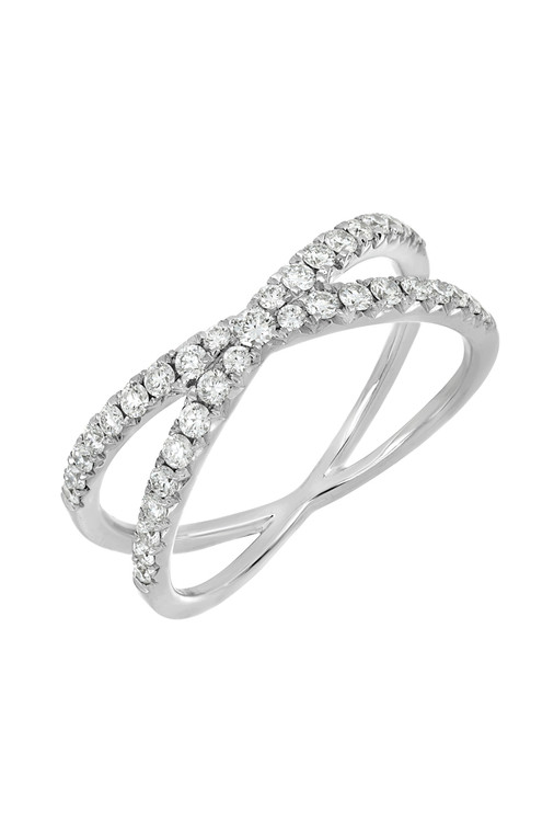 18K White Gold Natural Diamond Bardot Criss-Cross Ring