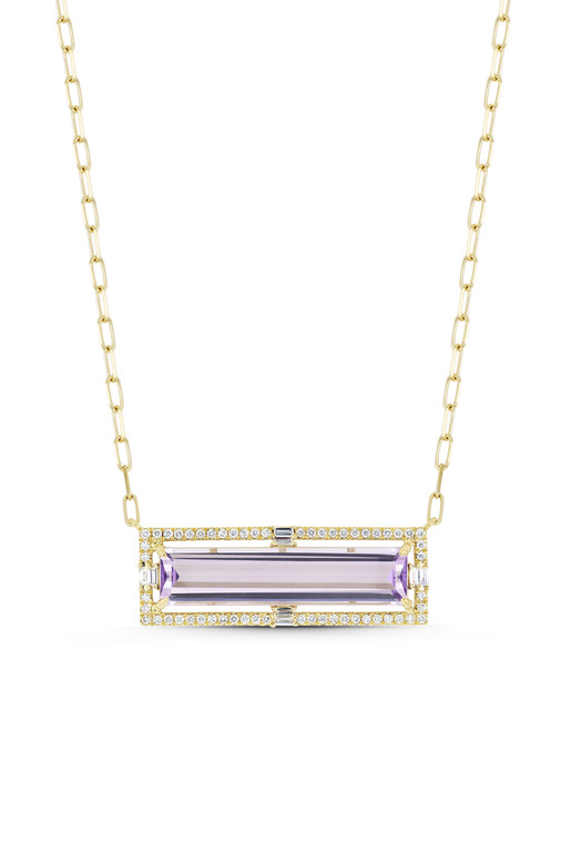 18K Yellow Gold Iris Purple Amethyst and Natural Diamond Bar Statement Necklace