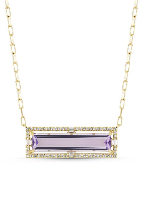 18K Yellow Gold Iris Purple Amethyst and Natural Diamond Bar Statement Necklace
