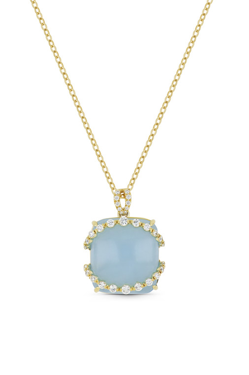 18K Yellow Gold Iris Milky Aquamarine and Natural Diamond Pendant Necklace