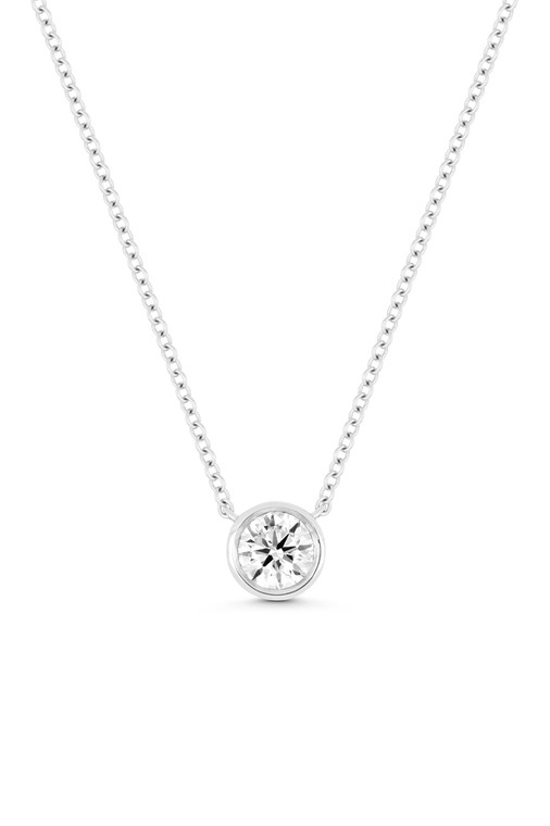 18K White Gold Audrey Natural Diamond Bezel Solitaire Pendant Necklace