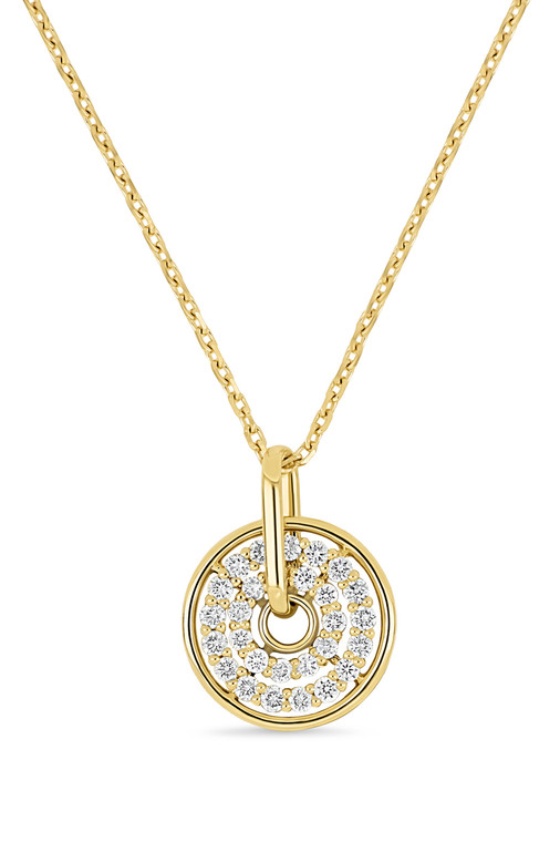 18K Yellow Gold Florentine Natural Diamond Disc Pendant Necklace