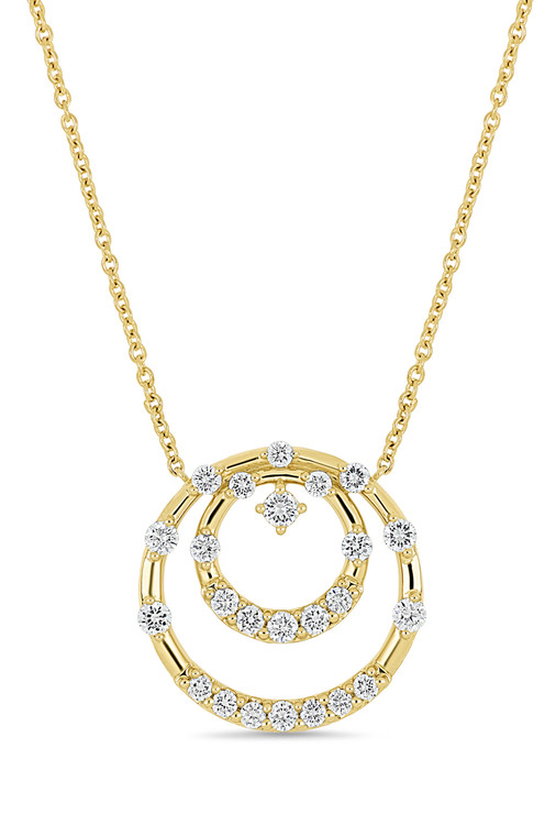 18K Yellow Gold Solstice Natural Diamond Double Circle Pendant Necklace