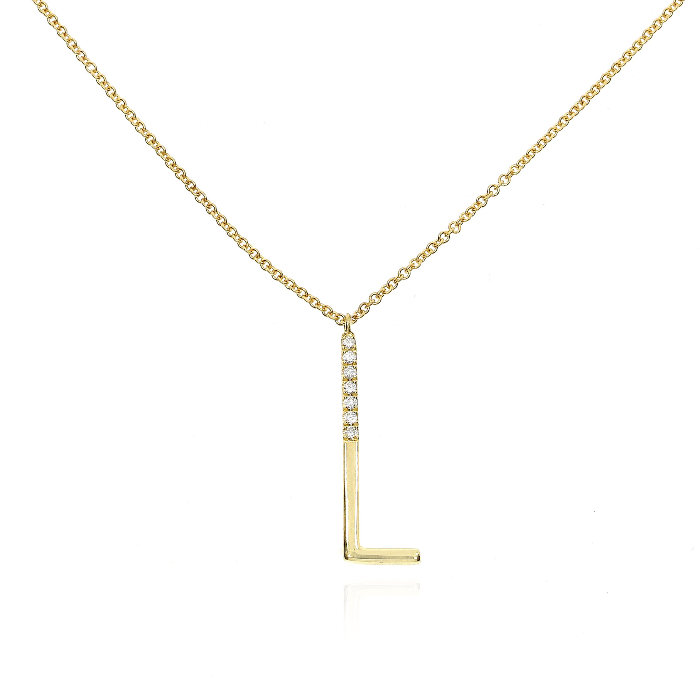 Initial Pendant W Letter Charms Diamond Necklace 18K Gold-G,VS 18 Chain / 18kwhite Gold