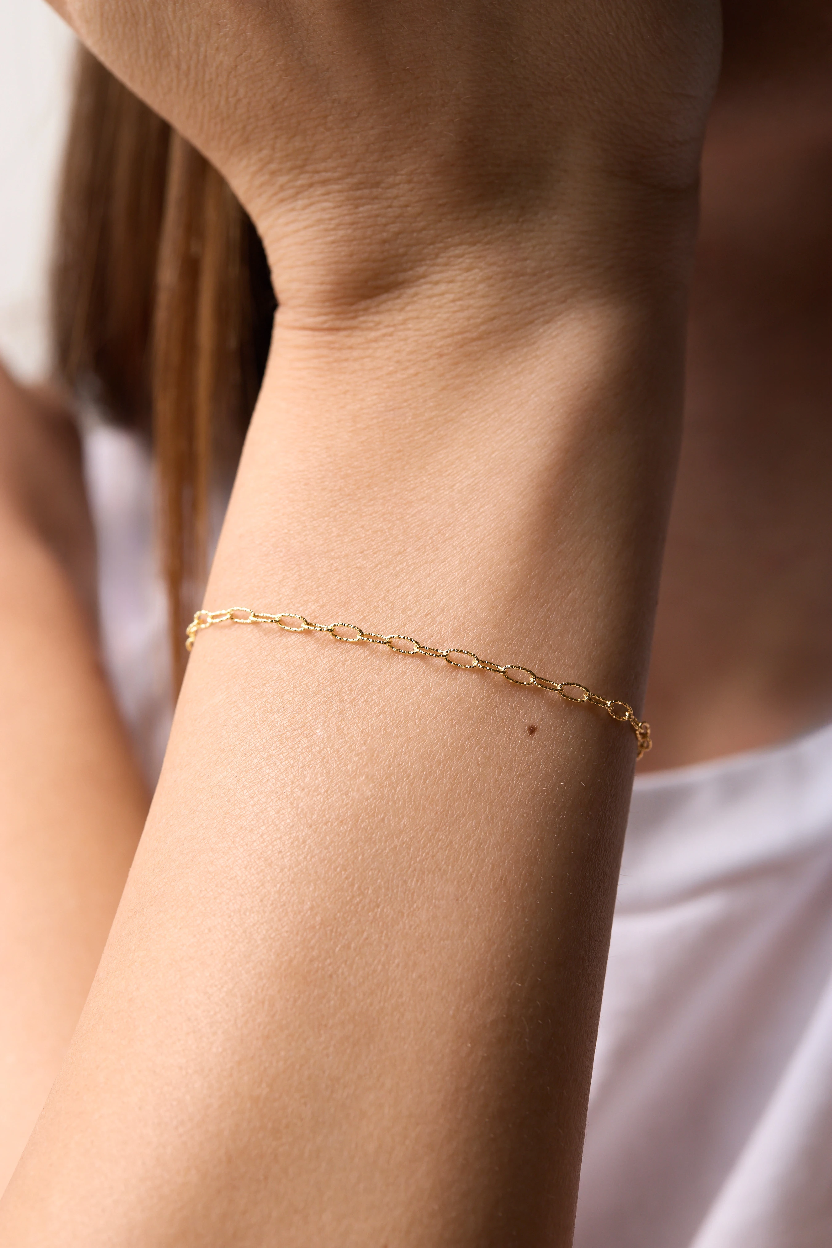 14K Yellow Gold Textured Chain Bracelet