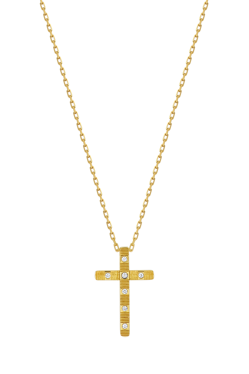 18K Yellow Gold Natural Diamond Cleo Cross Pendant Necklace