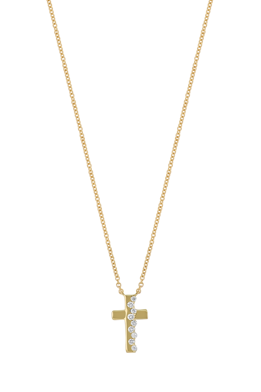 その他 18k Gold Pendant 18K Yellow Gold Natural Diamond Audrey Cross Pendant Necklace