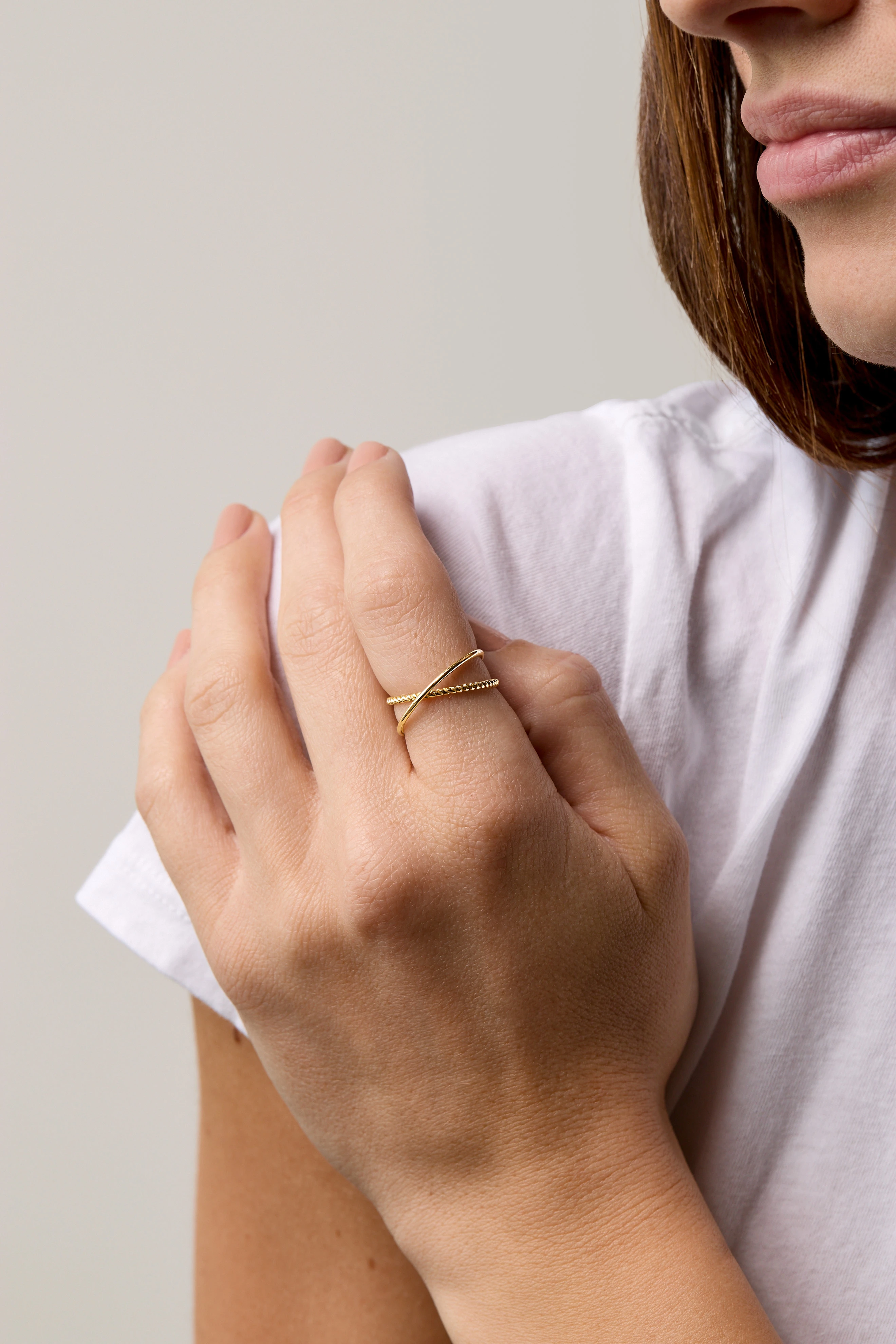14K Yellow Gold Bony Levy Mixed Texture Crossover Ring