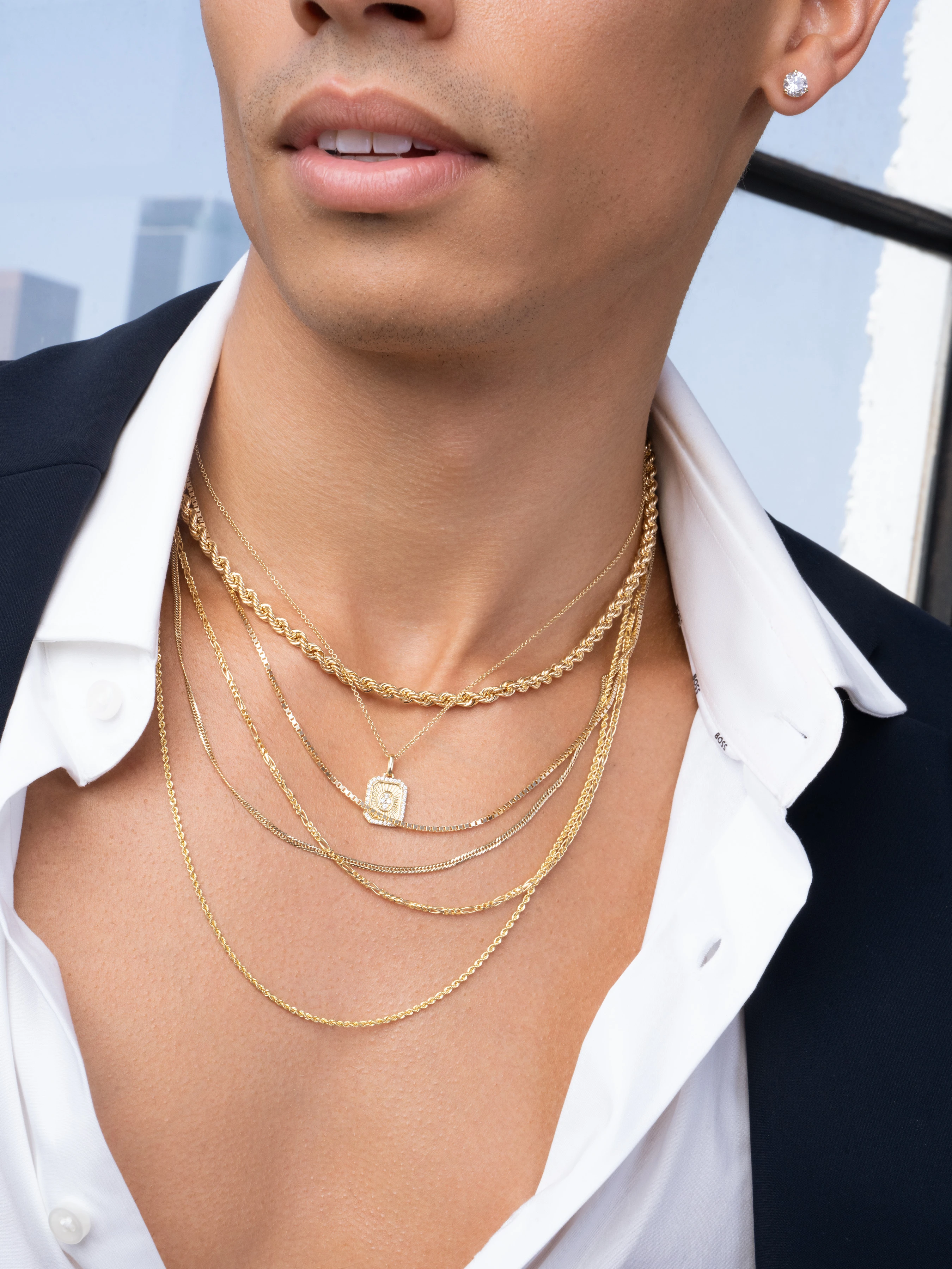 14K Yellow Gold Men's Box Figaro Chain Necklace