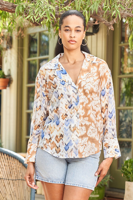 PRINT MIX VOILE BUTTON SHIRT
