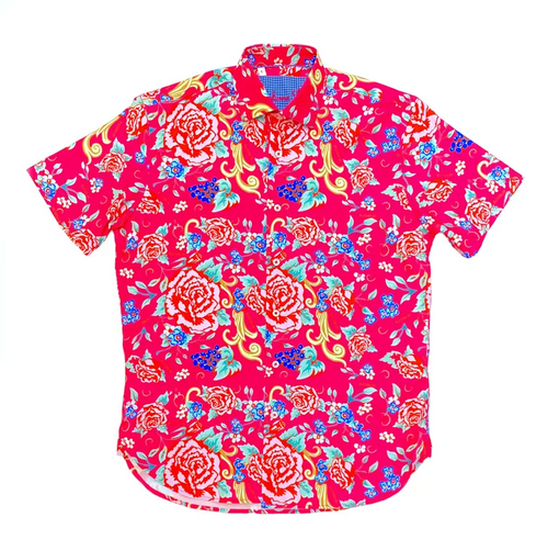 MADONNA INN CARPET PRINT MEN'S SHORT SLEEVE DRESS SHIRT