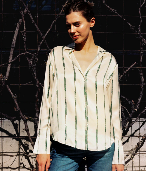 GREEN CHAIN SILK BLOUSE