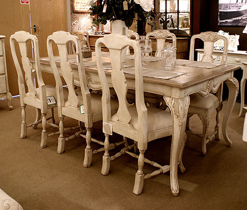 French Oak Dining Table Set, Shabby Chic Style